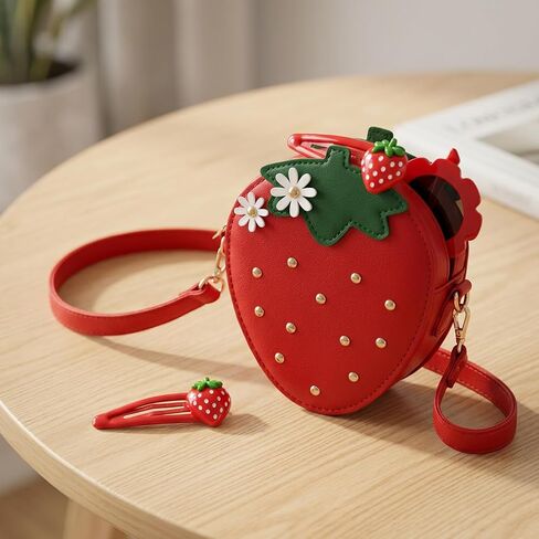 4PCS Strawberry Purse Set, Purse with Two Strawberry Hair Clips and Sunglasses, Fruit-Themed Accessories Set for Daily Use, Includes Strawberrys Coin Purse and Stylish Eyewear for Various Occasions in Saudi Arabia