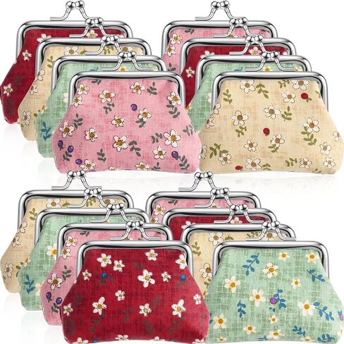 18 Pack Floral Coin Purses for Women Bulk Small Vintage Coin Purse Pouches with Kiss Lock Cute Canvas Change Wallet Gifts Bulk for Mom Mother Women (Blossom) in Saudi Arabia