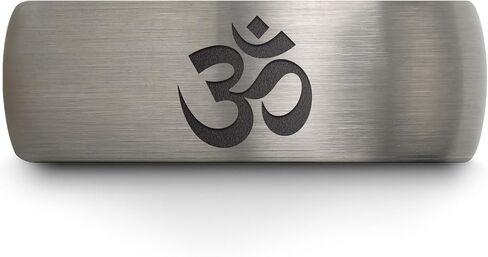 Yoga Om Symbol Ring - Gift for Meditation Fan - Personalized Custom Engraving - Anniversary Wedding - 8mm - Band - Brushed Polished - Tungsten - Flat Dome Bevel - Men Women - Yellow Rose Gold Silver in Saudi Arabia