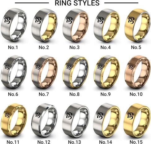 Yoga Om Symbol Ring - Gift for Meditation Fan - Personalized Custom Engraving - Anniversary Wedding - 8mm - Band - Brushed Polished - Tungsten - Flat Dome Bevel - Men Women - Yellow Rose Gold Silver in Saudi Arabia