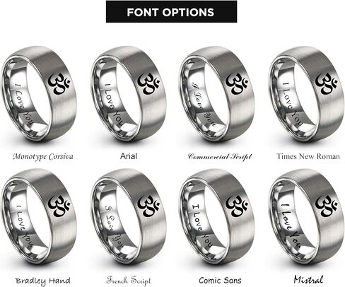 Yoga Om Symbol Ring - Gift for Meditation Fan - Personalized Custom Engraving - Anniversary Wedding - 8mm - Band - Brushed Polished - Tungsten - Flat Dome Bevel - Men Women - Yellow Rose Gold Silver in Saudi Arabia