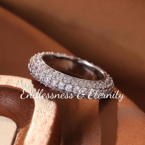ENDLESSNESS & ETERNITY Full Eternity Band Ring Rhodium Plated Sterling Silver S925 Stamped with 5A+H Color VVS CZs, Comes with Luxurious Velvet Ring Box in Saudi Arabia
