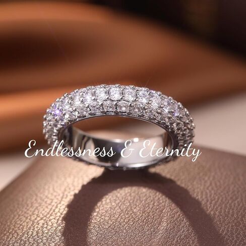 ENDLESSNESS & ETERNITY Full Eternity Band Ring Rhodium Plated Sterling Silver S925 Stamped with 5A+H Color VVS CZs, Comes with Luxurious Velvet Ring Box in Saudi Arabia