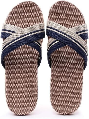 Men's Linen Straw Mat Slippers Woven Flax Grass Bamboo House Slides Breathable Non-Slip Summer Indoor Outdoor Sandals Comfort in Saudi Arabia