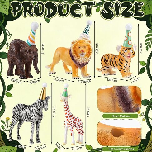 5 Pcs Safari Jungle Animal Cake Candle Holders Resin Animals Figures Cake Topper Birthday Party Decor Giraffe Lion Elephant Zebra Tiger Candle Stands for Wild Animals Themed Party Decor in Kuwait