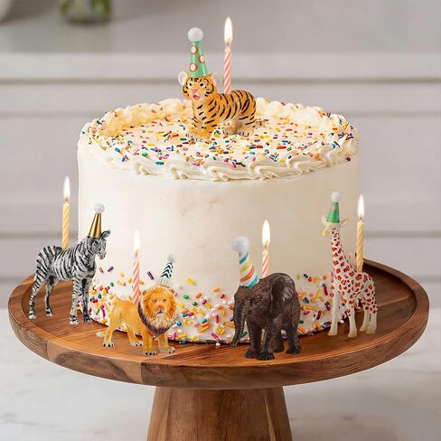 5 Pcs Safari Jungle Animal Cake Candle Holders Resin Animals Figures Cake Topper Birthday Party Decor Giraffe Lion Elephant Zebra Tiger Candle Stands for Wild Animals Themed Party Decor in Kuwait