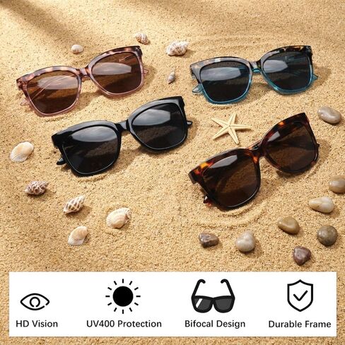 4 Pack Bifocal Sunglasses for Women,UV400 Anti Glare Sun Readers, Driving Fishing Travel Outdoor Use in Kuwait