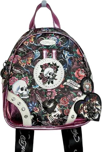 ED HARDY Metallic Pink/Black Skull Crystal Studded Backpack in Kuwait