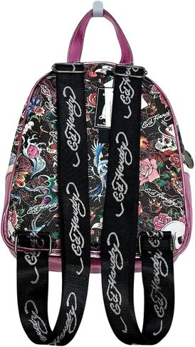 ED HARDY Metallic Pink/Black Skull Crystal Studded Backpack in Kuwait