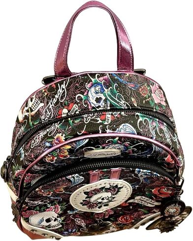 ED HARDY Metallic Pink/Black Skull Crystal Studded Backpack in Kuwait