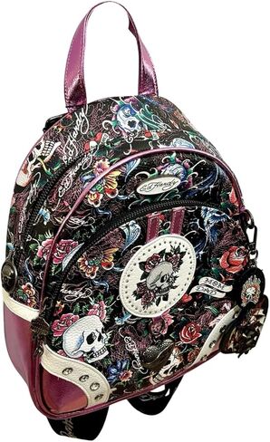 ED HARDY Metallic Pink/Black Skull Crystal Studded Backpack in Kuwait