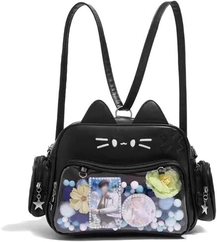 Cat Ita Bag, Pin Display Backpack Bag with Insert Crossbody Single Shoulder PU Leather Bags for Pin Badge Button Merchandise Fandom Goods Doll Display in Saudi Arabia