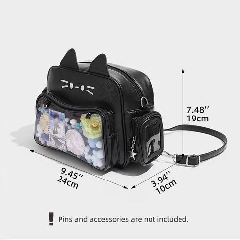 Cat Ita Bag, Pin Display Backpack Bag with Insert Crossbody Single Shoulder PU Leather Bags for Pin Badge Button Merchandise Fandom Goods Doll Display in Saudi Arabia