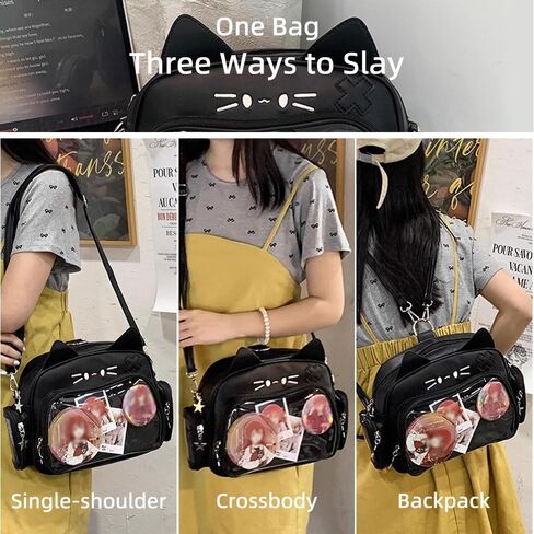 Cat Ita Bag, Pin Display Backpack Bag with Insert Crossbody Single Shoulder PU Leather Bags for Pin Badge Button Merchandise Fandom Goods Doll Display in Saudi Arabia