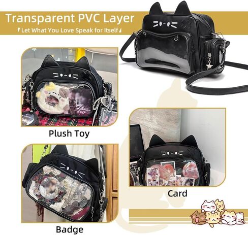 Cat Ita Bag, Pin Display Backpack Bag with Insert Crossbody Single Shoulder PU Leather Bags for Pin Badge Button Merchandise Fandom Goods Doll Display in Saudi Arabia
