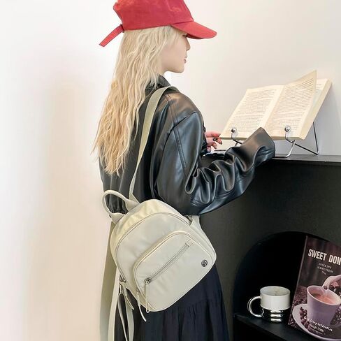 Mini Backpack for Women, Small Lightweight Travel Backpack Purse | Casual Nylon Daypack, Work Bag, Cute Water-Resistant Bookbag, Beige in Saudi Arabia