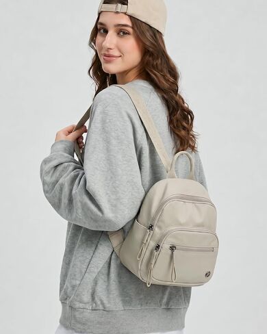 Mini Backpack for Women, Small Lightweight Travel Backpack Purse | Casual Nylon Daypack, Work Bag, Cute Water-Resistant Bookbag, Beige in Saudi Arabia