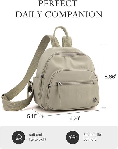 Mini Backpack for Women, Small Lightweight Travel Backpack Purse | Casual Nylon Daypack, Work Bag, Cute Water-Resistant Bookbag, Beige in Saudi Arabia