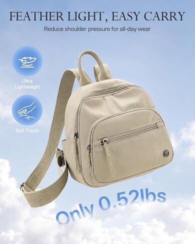 Mini Backpack for Women, Small Lightweight Travel Backpack Purse | Casual Nylon Daypack, Work Bag, Cute Water-Resistant Bookbag, Beige in Saudi Arabia