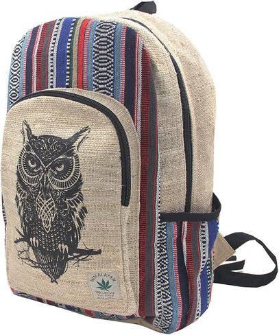 Natural Handmade Large Multi Pocket Hemp Nepal Backpack (Owl) in Saudi Arabia