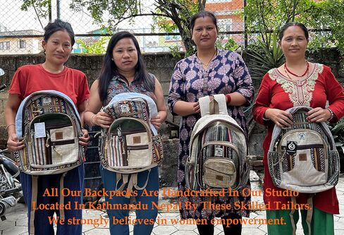 Natural Handmade Large Multi Pocket Hemp Nepal Backpack (Owl) in Saudi Arabia