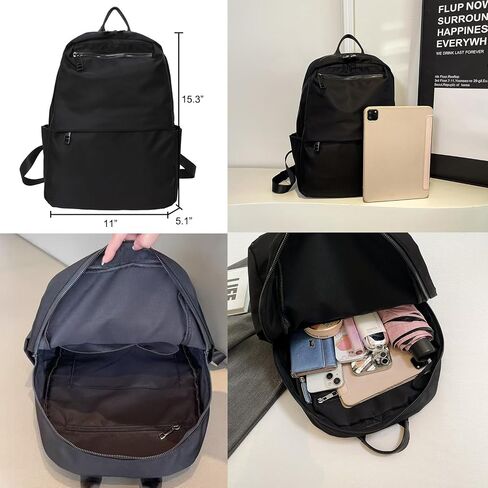 natyrlpog Women's Casual Backpack A4, Lightweight Nylon Waterproof Travel Daypack with Multiple Pockets (black) in Saudi Arabia