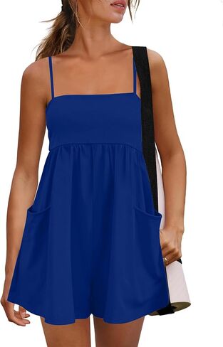 Kumufenc Womens Summer Rompers 2026 Casual Spaghetti Strap Short Jumpsuits with Pockets in Saudi Arabia