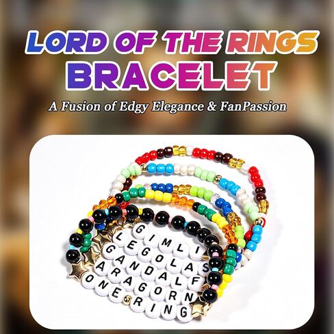 AICase for Lord of the Rings Merch Gifts Inspired Bracelets 5 Pcs Stackable Stretch Beaded Friendship Bracelets Costume Outfit Poster Sticker Book Stuff Merchandise Gifts for Fans Birthday in Kuwait