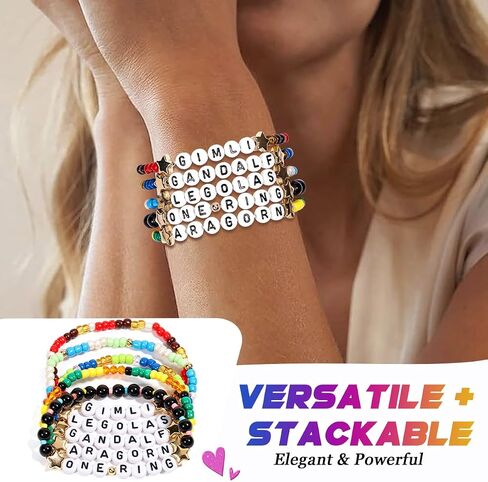 AICase for Lord of the Rings Merch Gifts Inspired Bracelets 5 Pcs Stackable Stretch Beaded Friendship Bracelets Costume Outfit Poster Sticker Book Stuff Merchandise Gifts for Fans Birthday in Kuwait
