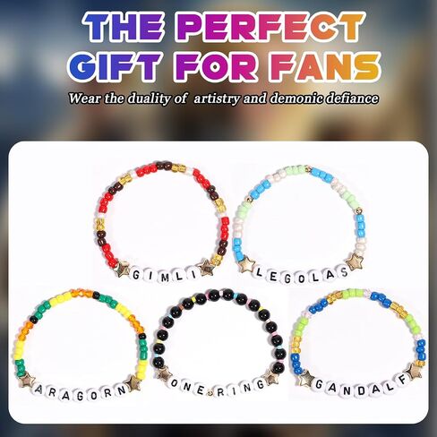 AICase for Lord of the Rings Merch Gifts Inspired Bracelets 5 Pcs Stackable Stretch Beaded Friendship Bracelets Costume Outfit Poster Sticker Book Stuff Merchandise Gifts for Fans Birthday in Kuwait