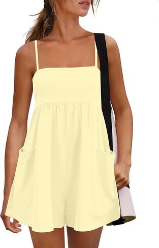 Kumufenc Womens Summer Rompers 2026 Casual Spaghetti Strap Short Jumpsuits with Pockets in Saudi Arabia