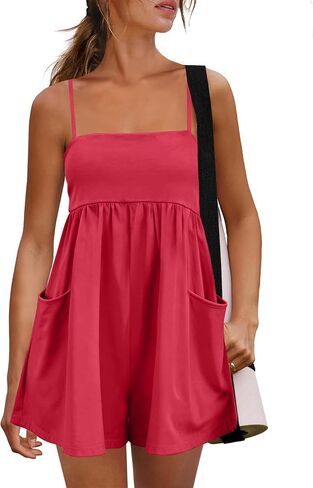 Kumufenc Womens Summer Rompers 2026 Casual Spaghetti Strap Short Jumpsuits with Pockets in Saudi Arabia