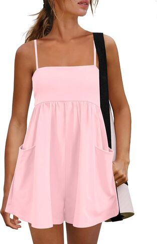 Kumufenc Womens Summer Rompers 2026 Casual Spaghetti Strap Short Jumpsuits with Pockets in Saudi Arabia