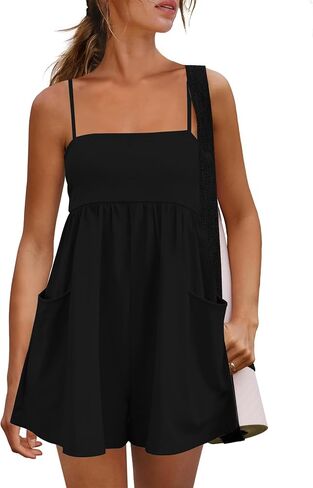 Kumufenc Womens Summer Rompers 2026 Casual Spaghetti Strap Short Jumpsuits with Pockets in Saudi Arabia