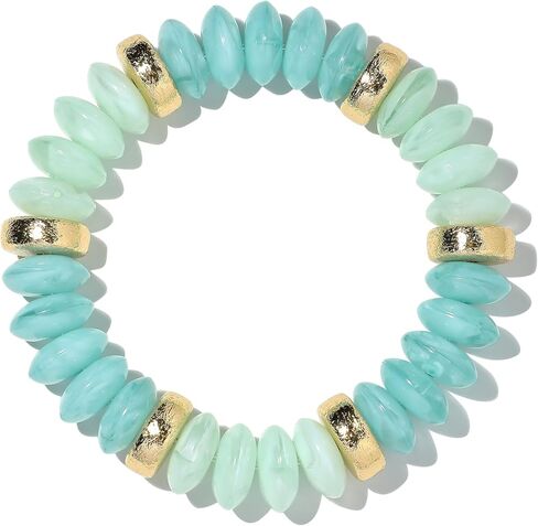 RISHEGAE Chunky Beaded Bracelet for Women Stretch Resin Beaded Bracelets Boho Surfer Beach Bracelet Gold Handmade Acrylic Beads Jewelry Gift for Women in Saudi Arabia