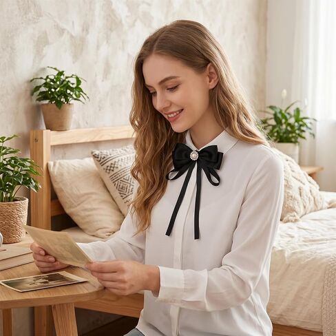 Black Bow Tie for Women, Clip on Bow Ties, Pin Tie, Solid Color Ribbon Bowtie for Women, School Uniform Party Cosplay Daily Wear in Saudi Arabia