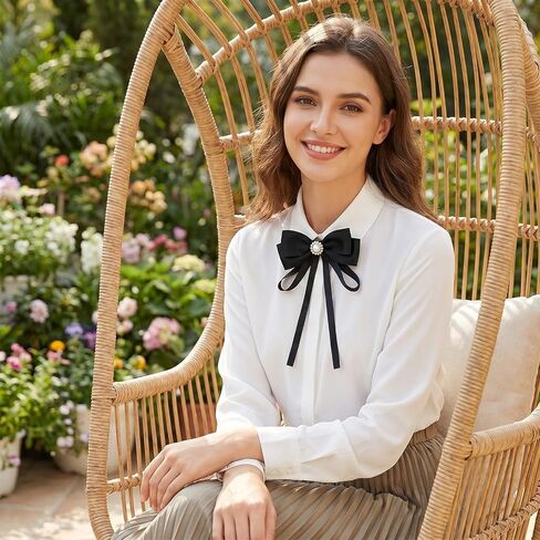 Black Bow Tie for Women, Clip on Bow Ties, Pin Tie, Solid Color Ribbon Bowtie for Women, School Uniform Party Cosplay Daily Wear in Saudi Arabia