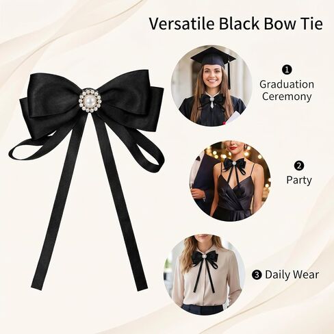 Black Bow Tie for Women, Clip on Bow Ties, Pin Tie, Solid Color Ribbon Bowtie for Women, School Uniform Party Cosplay Daily Wear in Saudi Arabia