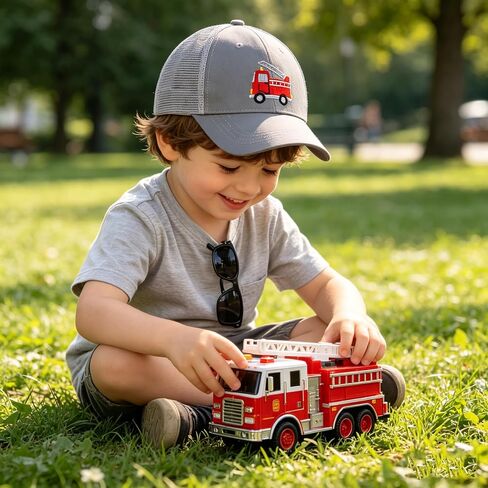 BEARAE Kids Fire Trucks Baseball Cap with Sunglasses, Breathable Mesh Adjustable Snapback Trucker Sun Hat for Boys Girls 3-8Y in Saudi Arabia