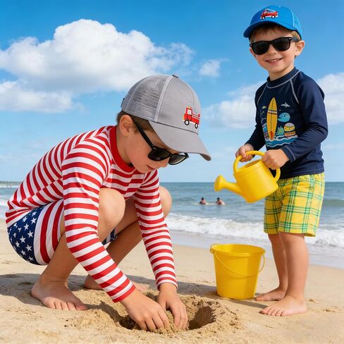 BEARAE Kids Fire Trucks Baseball Cap with Sunglasses, Breathable Mesh Adjustable Snapback Trucker Sun Hat for Boys Girls 3-8Y in Saudi Arabia