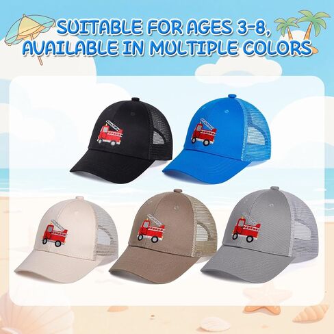 BEARAE Kids Fire Trucks Baseball Cap with Sunglasses, Breathable Mesh Adjustable Snapback Trucker Sun Hat for Boys Girls 3-8Y in Saudi Arabia