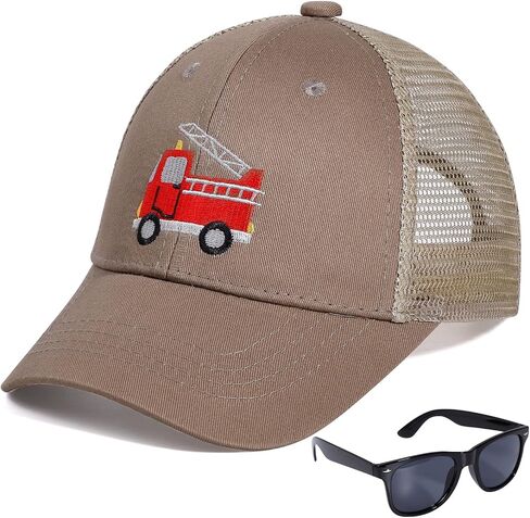 BEARAE Kids Fire Trucks Baseball Cap with Sunglasses, Breathable Mesh Adjustable Snapback Trucker Sun Hat for Boys Girls 3-8Y in Saudi Arabia