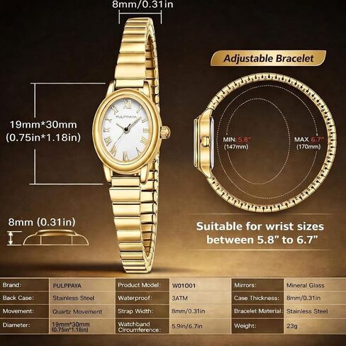 Dainty Vintage Small Gold Watch for Women, Relojes para Mujer, Fashion Dress Wrist Cute Analog Oval Watches Mini Petite with Stainless Bracelet, Waterproof in Saudi Arabia