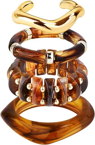 Acrylic Resin Bangle Bracelets for Women | Chunky Boho Stackable Geometric & Marbled Statement Jewelry | Lightweight Everyday Gift Set in Saudi Arabia
