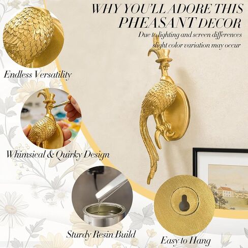 Juedawyal Gold Animal Head Wall Decor, Resin Pheasant Animal Wall Sculpture, Decorative Wall Hanging Art Accent for Living Room Hallway Staircase in Saudi Arabia