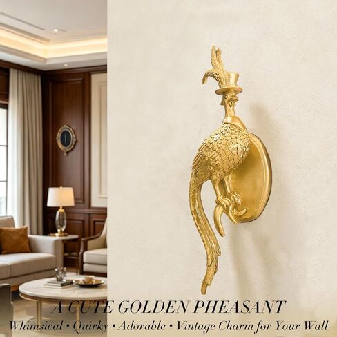 Juedawyal Gold Animal Head Wall Decor, Resin Pheasant Animal Wall Sculpture, Decorative Wall Hanging Art Accent for Living Room Hallway Staircase in Saudi Arabia