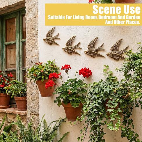 Lemecima Set of 4 Vintage Bird Wall Sculpture Decor, 4.7 Inch Antique Gold 3D Sculpted Bird Resin Hanging Art Floating Ornament for Living Room Garden Outdoor Wall, Housewarming Gift in Kuwait