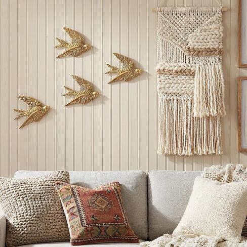 Lemecima Set of 4 Vintage Bird Wall Sculpture Decor, 4.7 Inch Antique Gold 3D Sculpted Bird Resin Hanging Art Floating Ornament for Living Room Garden Outdoor Wall, Housewarming Gift in Kuwait