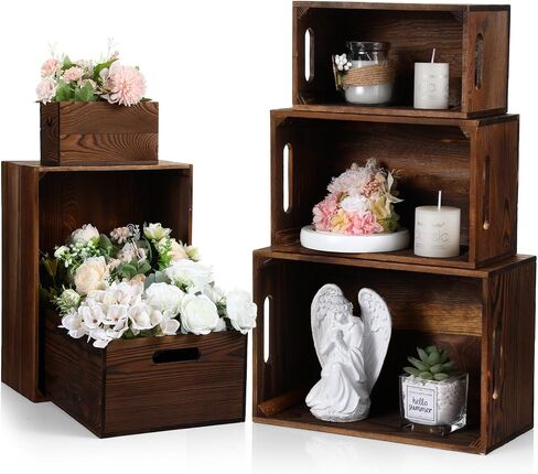 مجموعة AceOrbit مكونة من 6 صناديق خشبية بمقابض، وصناديق تخزين مزخرفة ريفية، وسلال عرض التعشيش الخشبية المتعثرة للمزرعة، وحفلات الزفاف، ومستلزمات عرض تخزين الحفلات (بني فاتح) in Kuwait