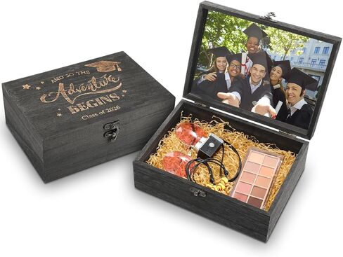 BreezeHug 2 Pack Personalized Graduation Keepsake Box 2026 Graduation Cap Gift Box Wooden Memory Chest Boxes with Photo Slot Engraving Grad Gift Boxes for College Him Her Memento, 8.6 x 6.3 x 3.2 in in Saudi Arabia